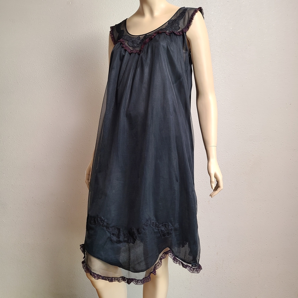 Vintage Black Lace-Accented Chemise